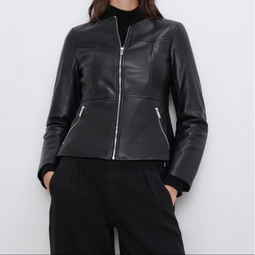 Zara Vegan Leather Zip Up Jacket